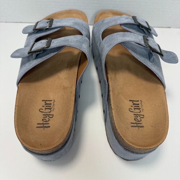 Hey Girl by Corkey's Blue Suede Platform Slip On Slide Sandals Women's 9 - Picture 8 of 10
